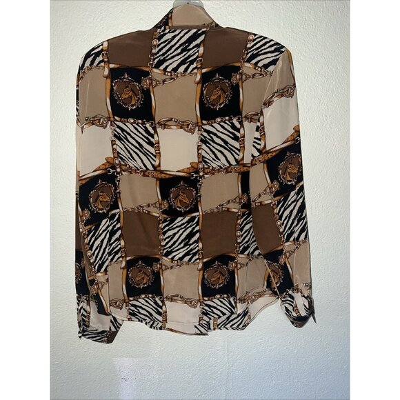 vintage Allison Taylor Silk Blouse Rare Baroque Horse & Zebra block Print rich - Picture 8 of 9